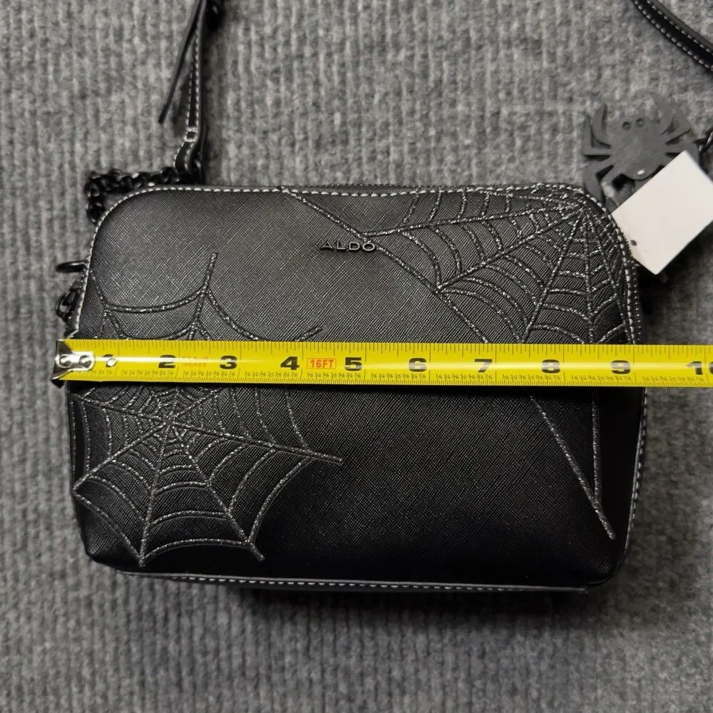 Aldo Black Silver Spider Web Purse Crossbody Bag Spider Charm Halloween Goth NEW